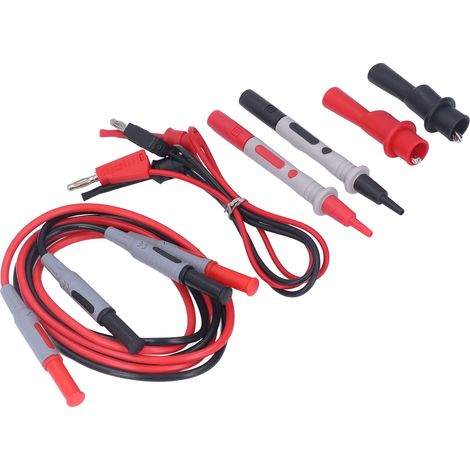 Kit de test multimètre avec cordons de mesure, pinces crocodiles, crochets de test, pointes de sonde et embouts de rechange (1/5)