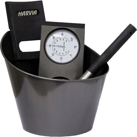 Harvia Sauna Zubehörset Black Steel Saunakübel Kelle Thermo-Hygrometer Edelstahl (1/5)