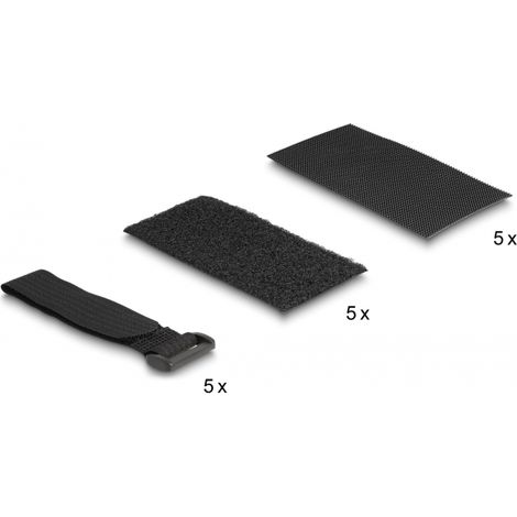 Delock Parche de tela autoadhesiva con juego de bridas para cables de tela autoadhesiva 10 piezas, negro