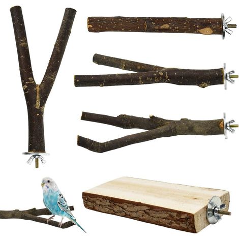 5 x Wooden Parrot, Natural Perches for Birds, Perches for Birds, Birds, Tree with Screws and Washers, Wooden Branches for Bird Cage, Toys for Cockatiels Lovebirds Canary (1/5)