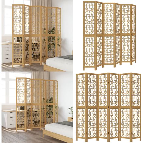 Cloison de séparation 6 panneaux marron bois paulownia massif - Séparateur De Pièce - Écran D'intimité - Cloison Pliable - Décoration Murale - Meuble Salle À Manger - Home & Living (1/5)