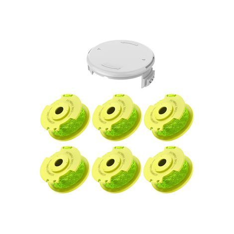 Lot de 2 Bobines de Rechange – Compatibles avec Ryobi AC80RL3 et AC14HCA – Tête de Coupe pour Débroussailleuse (R6+1, Vert) (1/5)