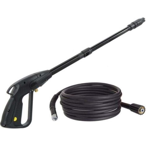 Pistolet nettoyeur haute pression en nylon M14 x 1,5, mandrin de 14 mm avec tuyau d\'accessoires - Buse réglable - Longueur du tuyau : 5 m (1/4)