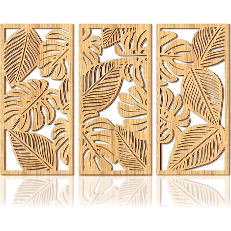 3 Feuilles Monstera Bois Mural Boho (1/5)