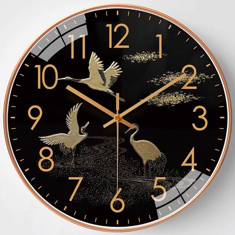 Horloge murale moderne et épurée, ronde, ornée d'un motif de grue, sans tic-tac, idéale pour la maison, le bureau ou la cuisine. Dimensions : 20 x 20 cm. (1/3)
