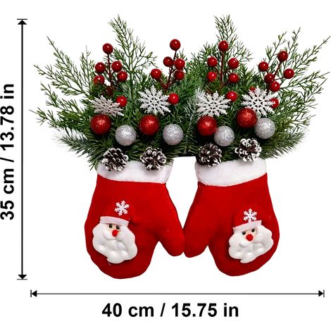 Couronne de Noël Gants du Père Noël 35x40cm Résine/Plastique Rouge/Silver Série Fête (1/2)