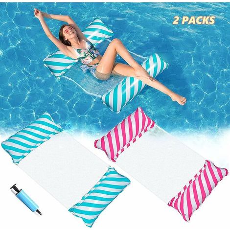 Hamac Flottant 2pcs, 4-en-1 Hamac Gonflable Piscine Hamac d'eau Gonflable, Pliable Flottantes Hamac Flotteur Ultraléger, Chaise Longue Flotteur pour Adulte Plage Partie Vacances (1/4)