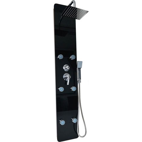 HOME DELUXE - Duschpaneel - DIVE Schwarz - Maße: 150 x 25 x 9 cm, Front: Glas, inkl. Tropenbrause und komplettem Zubehör Duschpaneele Duschpaneel Duschset Komplettdusche (1/5)