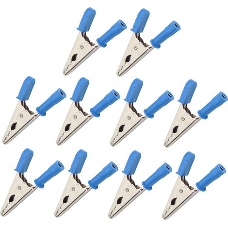 10 Stück Krokodilklemmen J.60047, 20 mm Öffnung, Messing, Batterieprüfklemme für elektrische Prüfungen, Blau (1/5)