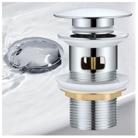 Pop Up Automatique avec Trop Plein Bonde de Vidage Push Open Pour Lavabo en Cuivre Chromé Pop-up évier Lavabo (1/4)