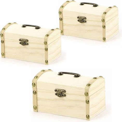 3 coffres de pirate en bois à décorer 8 x 8 x 13 cm (1/2)