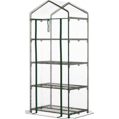 Serra da giardinocon 4 ripiani, serra da balcone, copertura in PVC rinforzato, struttura in acciaio, porta con cerniera, per ortaggi, piante, fiori, uso interno ed esterno, 70x50x160 cm -Crezuo