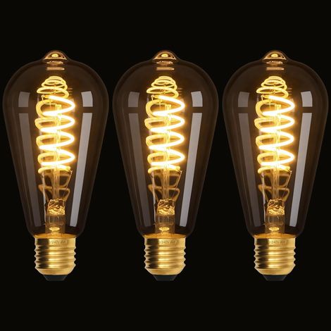 Terafeels Lot de 3 ampoules LED vintage E27, ST64, 4 W, 220-240 V, blanc chaud 2700 K, verre transparent, filament spiralé, intensité variable, style Edison (1/5)