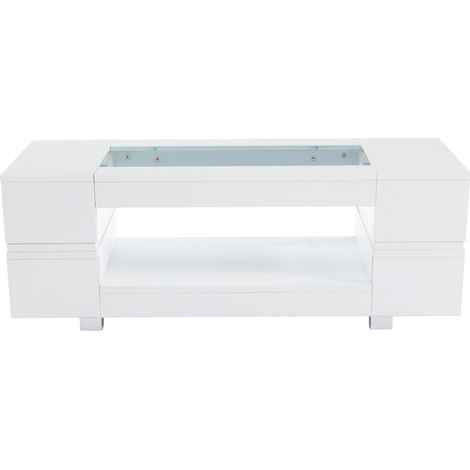Tavolino da salotto LED bianco in vetro temperato 100 x 50 x 35 cm con app HOMVRA (1/5)