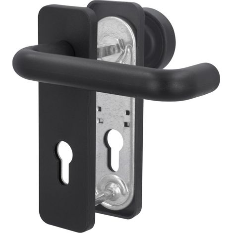 Alpertec Feuerschutzgarnitur Drücker/Knopf Kunststoff schwarz eckig Beschläge