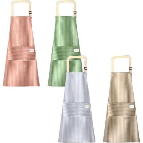 4 unisexuelle Küchenschürzen, verstellbar, aus Leinen und Baumwolle, mit 2 Taschen für die Küche