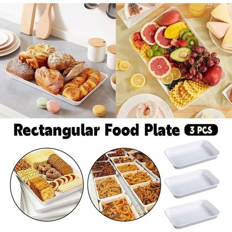 Plateau de présentation rectangulaire en plastique blanc pour charcuterie, plat de service, assiette (1/5)