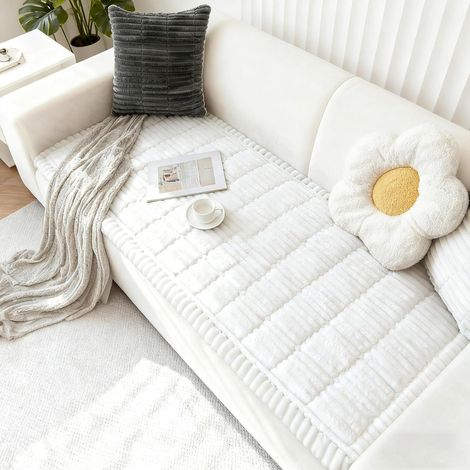 Housse de canapé épaisse, lavable, antidérapante, 2-3 places, blanche, douce, 70 x 150 cm, protection pour meubles, tapis doux pour animaux (1/5)