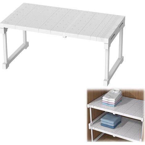 Étagère extensible pour placard, organiseur de placard réglable, étagère télescopique pour organisation de rangement empilable, séparateur d'armoire télescopique sans clous, 42 cm, 22 cm (1/5)