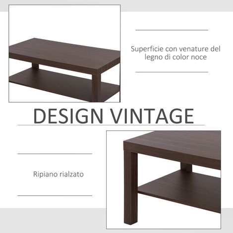 Table basse en bois rectangulaire 90x45x44.5 cm avec étagère de rangement pour salon classique (1/5)
