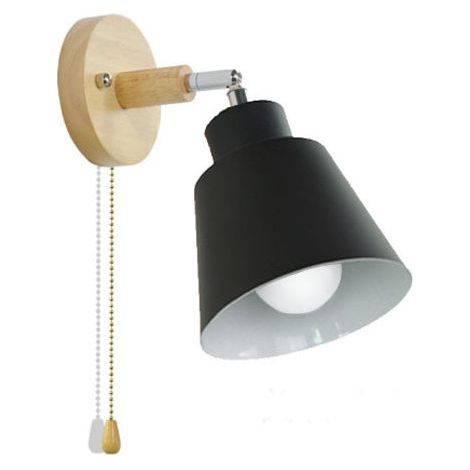 Applique Murale avec Prise Macaron et Interrupteur E27 - Lampe de Chevet en Bois Réglable pour Salon et Chambre - 36v (noir) (1/5)
