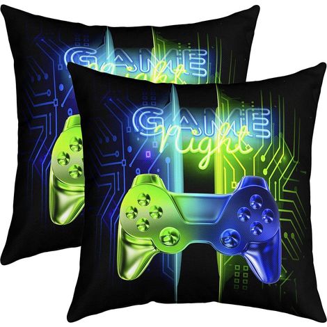 Housse de coussin de jeu pour garçons Motif manette de jeu vidéo Pour canapé, chambre à coucher, salon 40 x 40 cm En microfibre Moderne Avec manette de jeu Dégradé de couleur bleu vert (1/5)