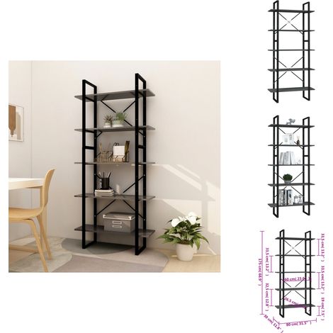Bücherregal 5 Fächer Grau 80x30x175 cm Holzwerkstoff - Bücherregal - Holzregal - Industrielles Design - Modernes Regal - Graues Regal (1/5)