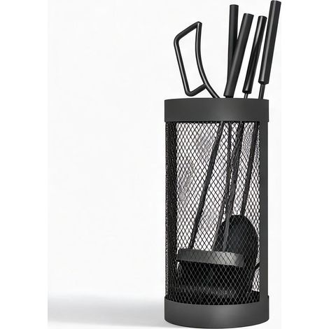 Set accessoires cheminée métal noir 5 pièces avec panier nero (1/5)