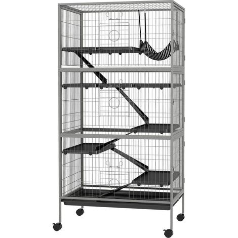 Cage à lapin avec 4 entrées plusieurs niveaux et hamac acier pp 80 x 52 x 159 cm (1/5)
