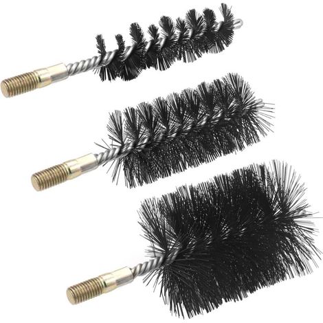 XEPHO Lot de 3 brosses pour Tuyau de poêle en Fil d'acier, 30/50/80 mm, Brosse de chaudière, Brosse de cheminée, brosses pour Nettoyer Les cheminées, chaudières, Pipelines（12mm）