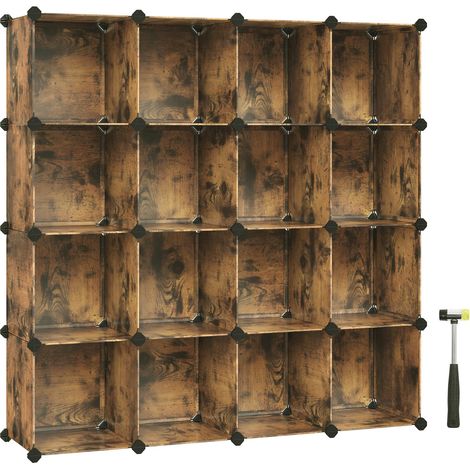 SONGMICS Scarpiera Componibile, Scaffale a 16 Cubi Modulari, Guardaroba, Recinto per Animali Domestici, Camera da Letto Cabina Armadio Ingresso, 31 x 123 x 123 cm, Marrone Vintage LPC442A01 (1/5)