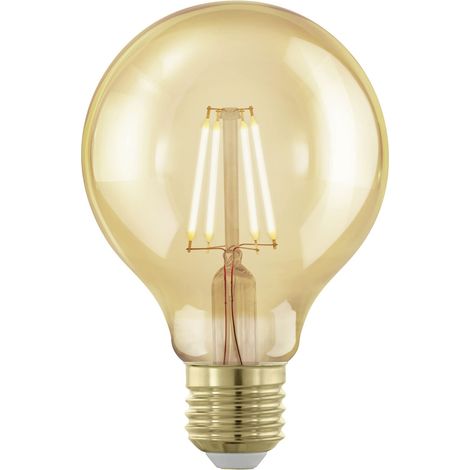 EGLO E27 LED dimmerabile, lampadina dorata vintage a globo per illuminazione retrò, 4 Watt (equivalente a 28 Watt), 300 lumen, luce bianco caldo, 1700k, lampadina Edison G80, Ø 8 cm (1/4)