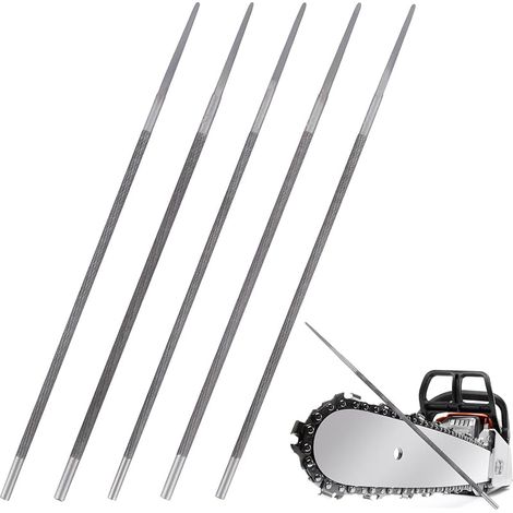 Lot de 5 limes rondes pour tronçonneuse, tronçonneuse, tondeuse, affûtage 4,0 mm, 4,5 mm, 4,8 mm, 5,0 mm et 5,5 mm, pour affûtage manuel des chaînes de tronçonneuse (1/5)