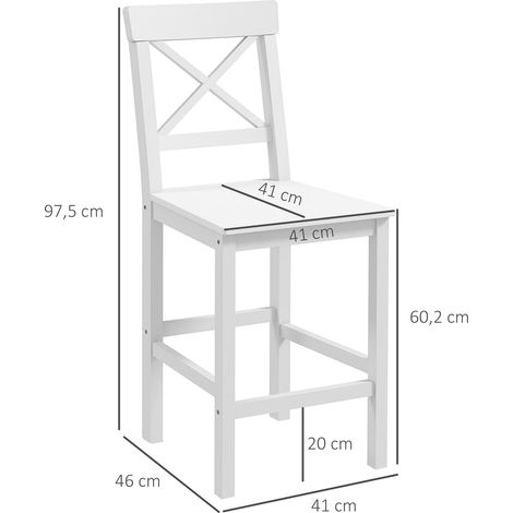 Lot de 2 chaises hautes, chaises de bar style campagne chic en bois hauteur 60 cm avec repose-pieds, blanc (1/5)