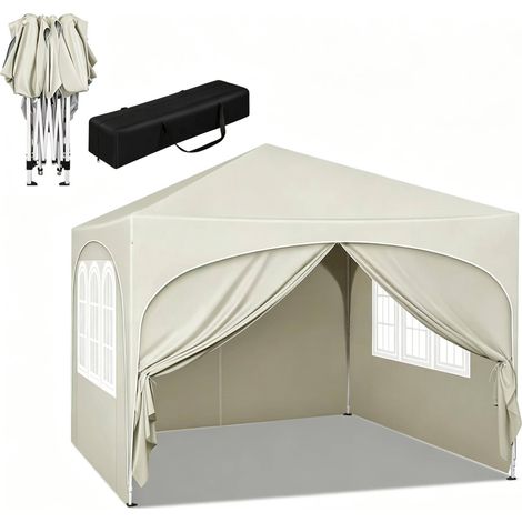 Tonnelle de jardin pop-up 3x3 m imperméable anti-UV 50+, 4 parois amovibles, hauteur réglable, beige, avec sac de transport – CHICFURN (1/5)