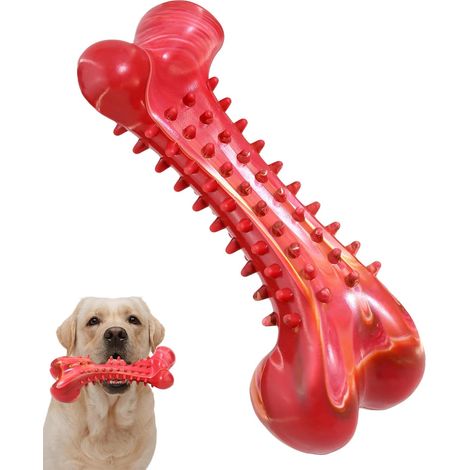 Jouet à mâcher pour chiens qui aiment mâcher : un os robuste en caoutchouc naturel au délicieux goût de bœuf. Ce jouet dentaire durable nettoie les dents, combat l’ennui et convient aux chiens de tou (1/5)