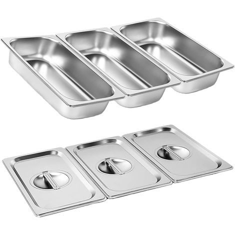3x Plat Four Rectangulaire Inox,Couvercle,Acier 304,Résistant Chaleur,Four Réfrigérateur