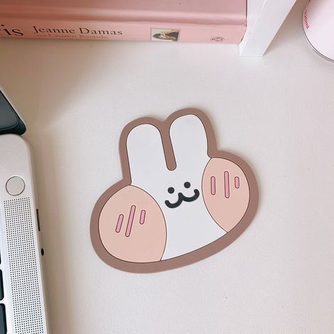 Set de 6 dessous de verre en silicone, motif lapin cartoon, antidérapant, léger, coloré, tapis de tasse. (1/5)
