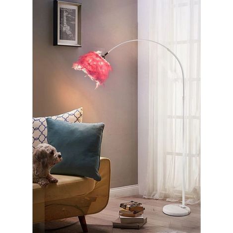 Trade Shop - Lámpara De Pie De Metal Con Plumas E27 Attack Max.60w 185x110 Cm Blanco Rosa D26 -      Rosa