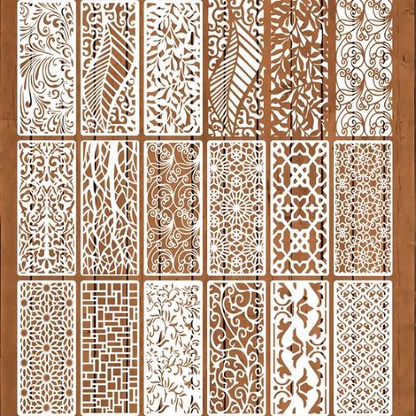 Ensemble de 15 pochoirs de bordure pour la peinture, la fabrication de meubles, la décoration de gâteaux, le dessin de textures, la décoration murale en bois à faire soi-même, etc. (1/5)