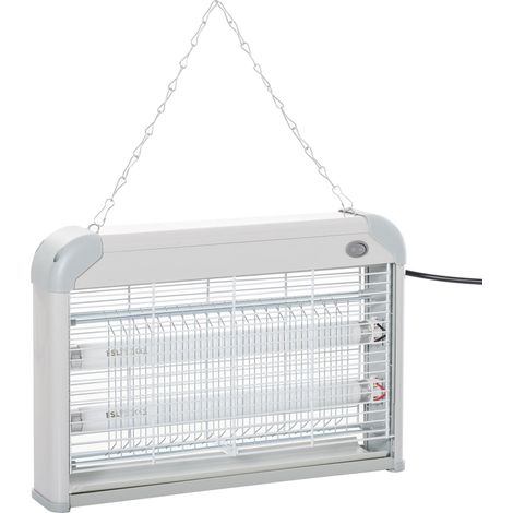 Zanzariera Elettrica 2 Lampade LED 20W Bianco e Grigio
