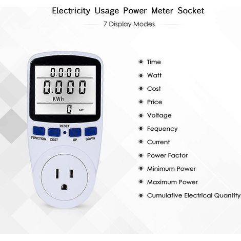 Prise compteur de consommation électrique avec écran LCD rétroéclairé, analyseur de consommation d'énergie (watts, volts, ampères), prise secteur 110 V (prise américaine). (1/5)