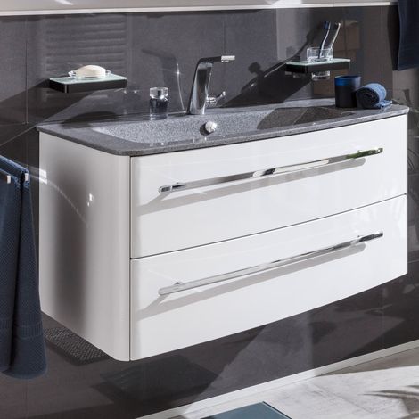 Lanzet Classico Badmöbel Set 2-teilig, 100cm breit, Weiß, Grau-Metallic"-"06362145 (1/5)