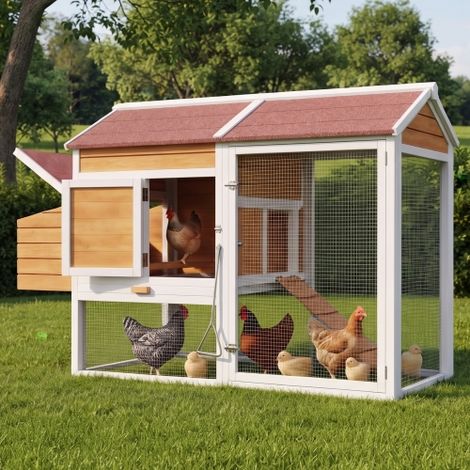 Pollaio da esterno, resistente all'inverno, in legno di abete, adatto per 6-7 galline, con nidi per la deposizione delle uova, vassoio estraibile zincato, 2 posatoi, recinto per galline, 185×91×115 cm (1/5)