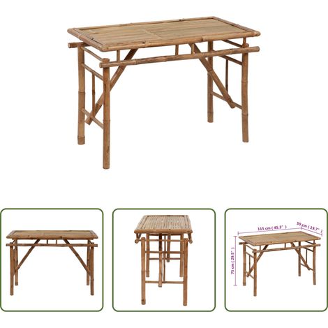 vidaXL Table de camping - Table de jardin pliable 115x50x75 cm Bambou (1/5)