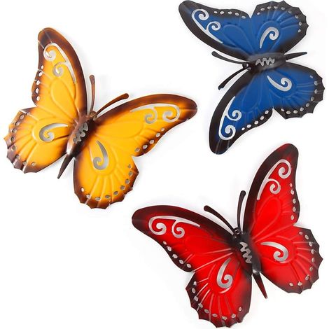 3-teiliges Wanddekor-Set aus Metall, Gartenornamente, 27 x 22 cm, Schmetterlings-Wanddeko (1/5)