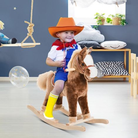 Caballo balancín de peluche marrón 74 x 33 x 62 cm OKMYHOME (1/5)