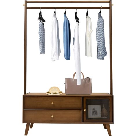 Perchero independiente con cajones, 105 x 29 x 158 cm, 2 cajones, apto para su uso en salones, recibidores, vestíbulos, apartamentos, hoteles, villas y más. (1/5)