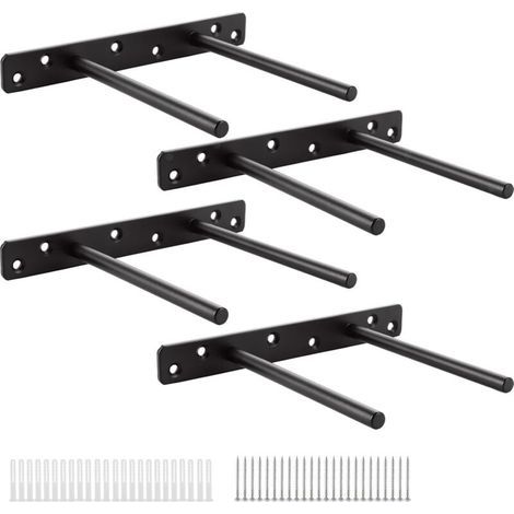 Etagere Murale Fixation Invisible Double Pôle, Support Etagere Murale - 30 cm - Noir - Lot de 4-Crezuo (1/5)