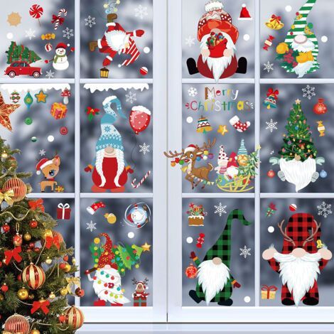 9pcs Christmas Gnome Window Stickers Glass Decals Decoration for Party (1/5)